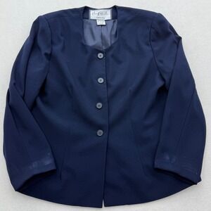 Vtg Mary McFadden Collection Womens Size 18 Navy Blue Blazer Jacket Button Front